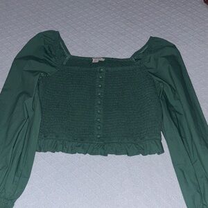 American Eagle Outfitters Green Smocked Blouse
